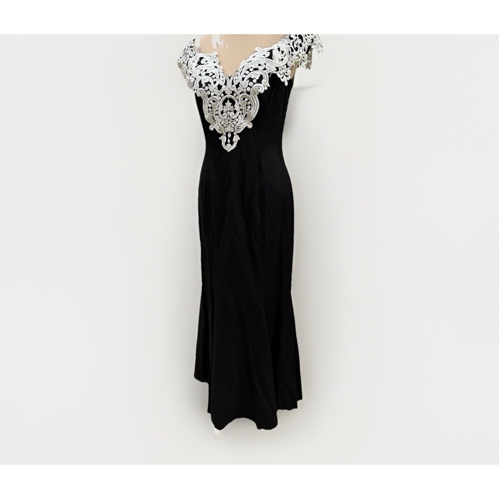 Vintage Scott McClintock Black‎ Maxi Dress 12 White Lace Whimsigoth Renaissance - Picture 2 of 9